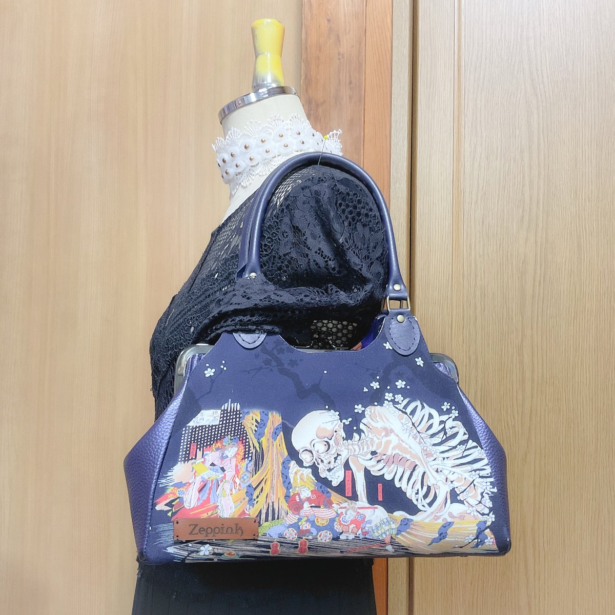 タイムセール♦★Zdppink　がしゃどくろがま口バッグ　紺 がしゃどくろ(紺)がま口バッグ | Zeppink