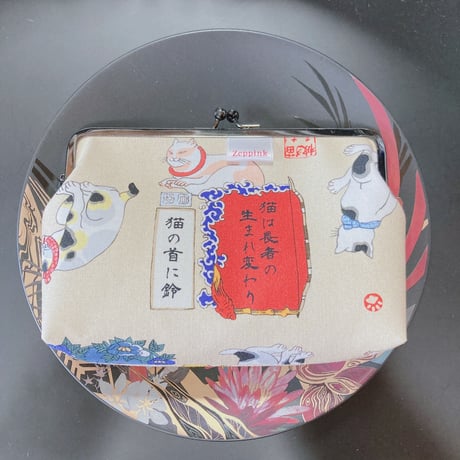 ことわざ猫(ベージュ)がま口通帳ケース
