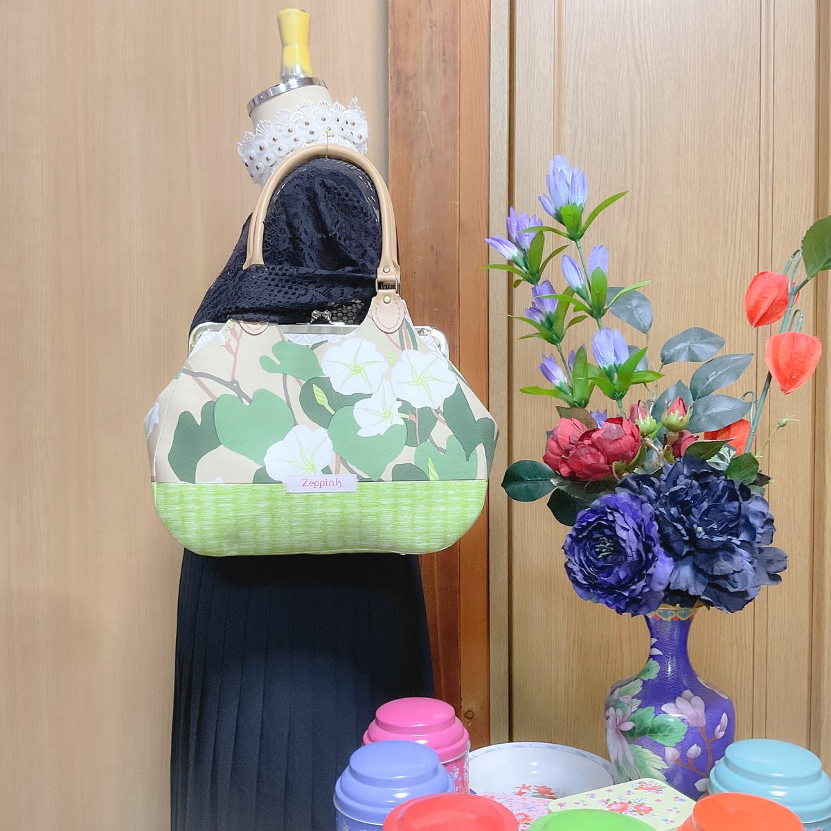 夜の顔(麹色)あおりがま口バッグ | Zeppink