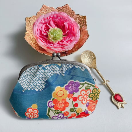 【1ppink】親子がま口ポーチ(赤青花)