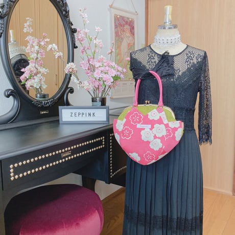桜歌がま口バッグ・ピンク