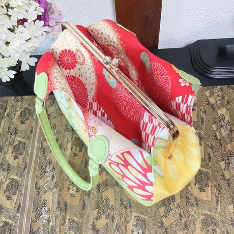 Sparkle菊柄あおりがま口バッグ・イエロー