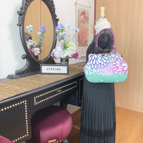 Sparkle菊柄あおりがま口バッグ・パープル
