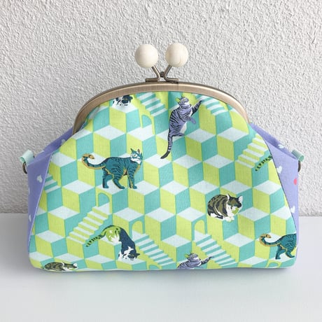 Cat&Stepsがま口バッグ(グリーン)