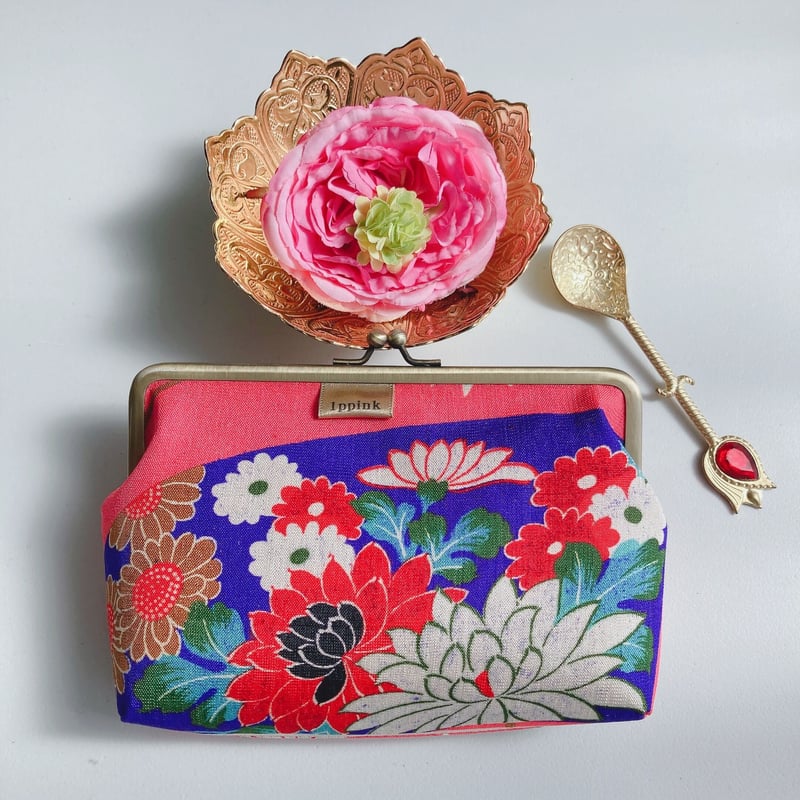 通帳ケース　花柄 がま口 ポーチ 通帳ケース ボタニカルフラワー おしゃれ 花柄