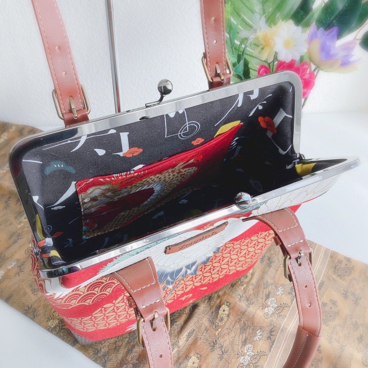 龍柄　がま口バッグ　ハンドメイド　和柄　ショルダーバッグ 龍柄 がま口バッグ ハンドメイド 大きめ 和柄 ショルダーバッグ