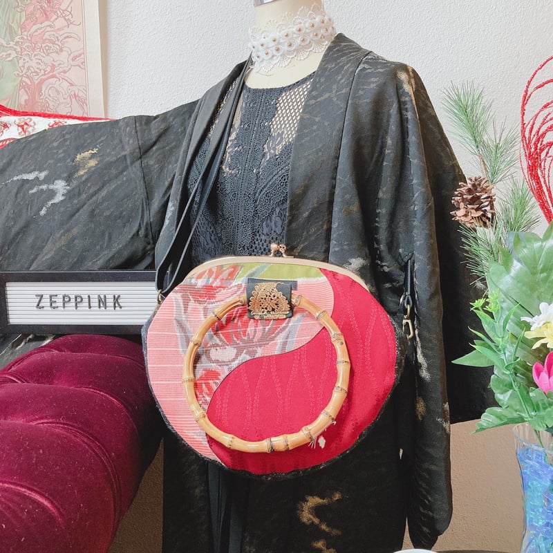1ppink】循環がま口バッグ（ピンク花柄＆えんじ） | Zeppink