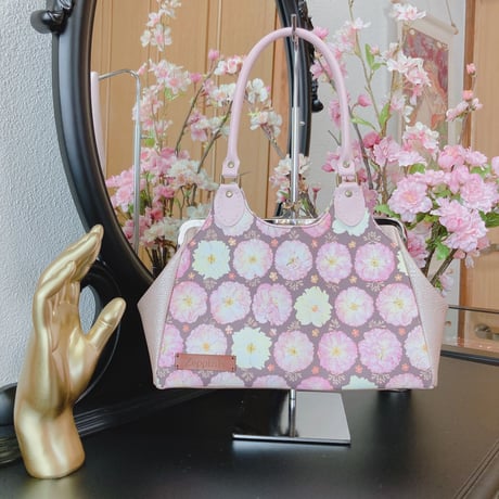 ぼたん桜ポケットがま口バッグ・ゆたか