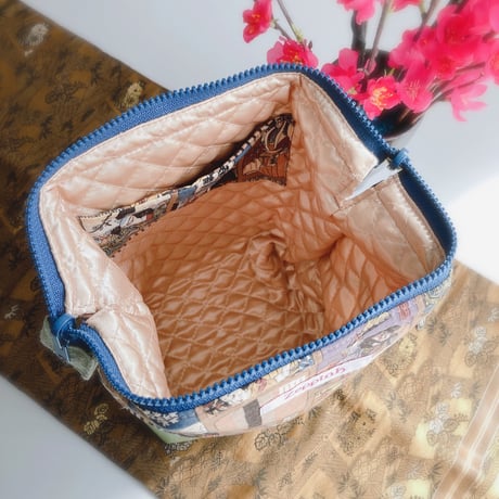 浮世絵風・歌舞伎役者柄(茶色)ワイヤー口金ショルダーバッグ