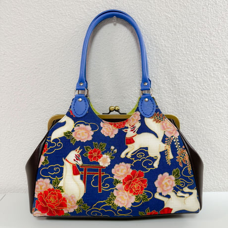 お稲荷さまがま口バッグ(青)