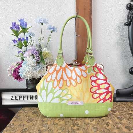 Sparkle菊柄あおりがま口バッグ・イエロー
