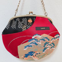 【1ppink】たすきポケット親子がま口バッグ（花柄刺繍・えんじ）