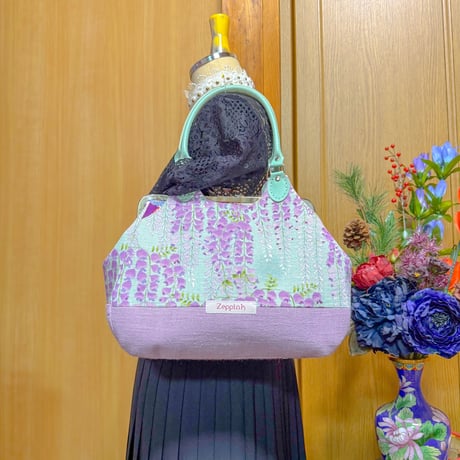 祝福(ミント)あおりがま口バッグ