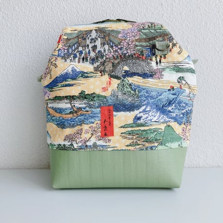 浮世絵風・春の風景柄(黄色)ワイヤー口金ショルダーバッグ