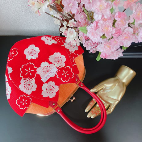 桜歌がま口バッグ・レッド