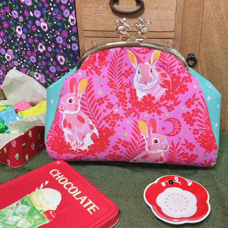 Rabbit&Moonがま口バッグ(ピンク)
