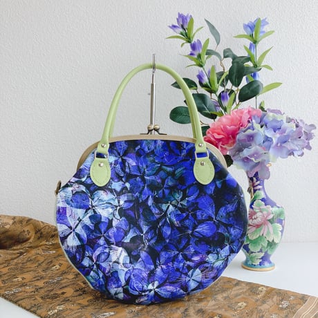 しずかの庭-紫陽花-(青)がま口バッグ