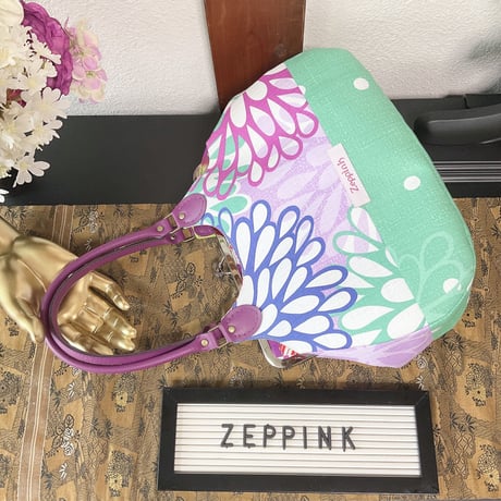 Sparkle菊柄あおりがま口バッグ・パープル