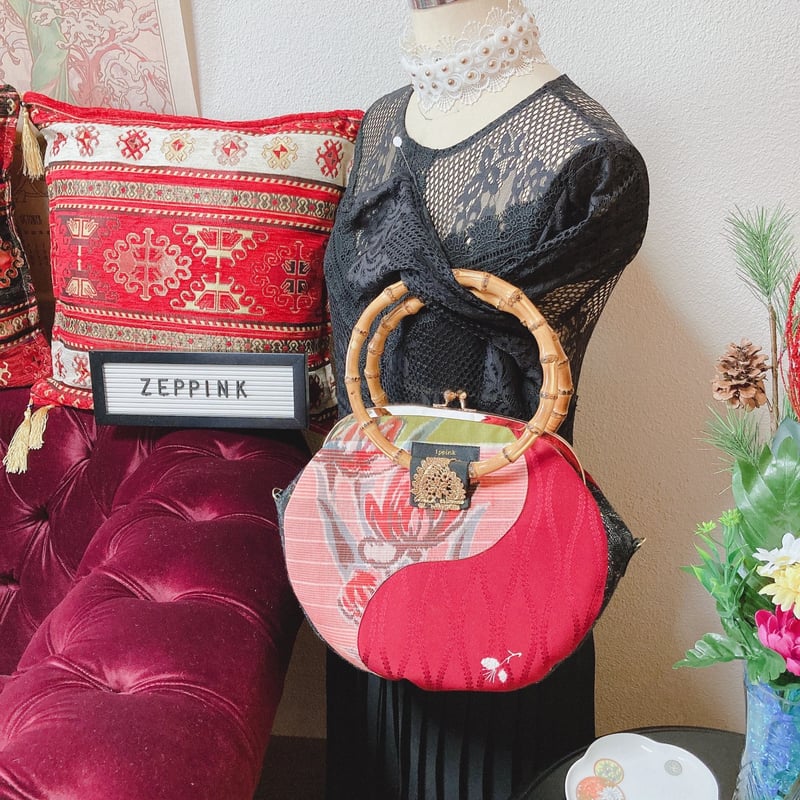 Koo@一期一会感謝　ピンク　バッグ 1ppink】循環がま口バッグ（ピンク花柄＆えんじ） | Zeppink