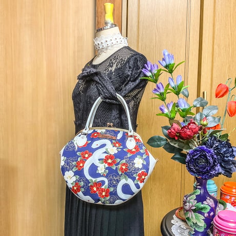 白蛇(ブルー)がま口バッグ