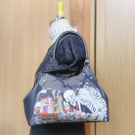 がしゃどくろ(灰)がま口バッグ