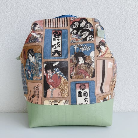 浮世絵風・歌舞伎役者柄(茶色)ワイヤー口金ショルダーバッグ