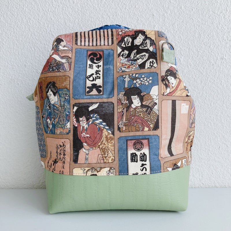 浮世絵風・歌舞伎役者柄(茶色)ワイヤー口金ショルダーバッグ | Zeppink 