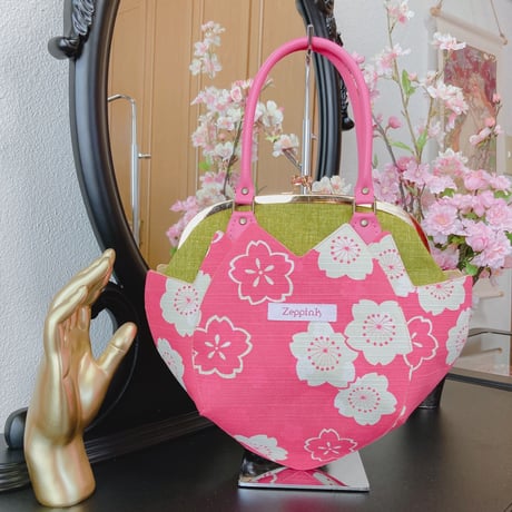 桜歌がま口バッグ・ピンク
