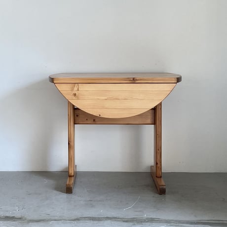 Solid Pine Round Drop Leaf Table / from Residence in Arc 2000 / France c.1980