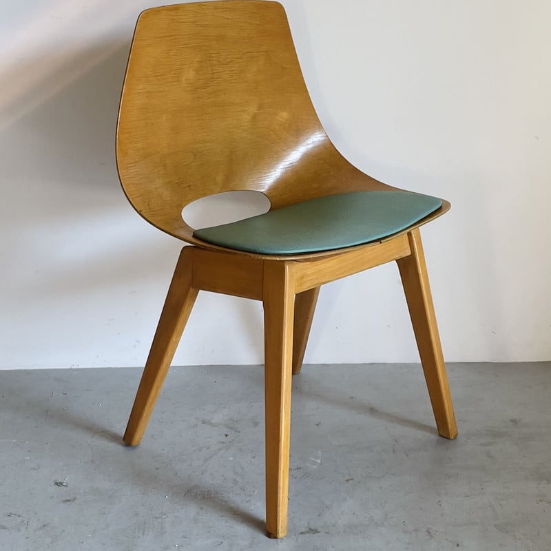 PRICE/ASK］Tonneau Chair-Wood Leg-Green Seat /