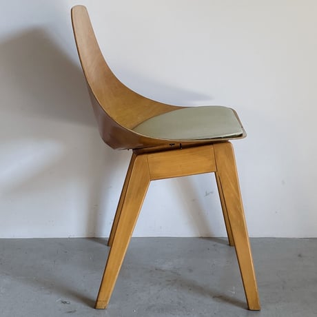 ［※PRICE/ASK］Tonneau Chair-Wood Leg-Palegreen Seat / Pierre Guariche