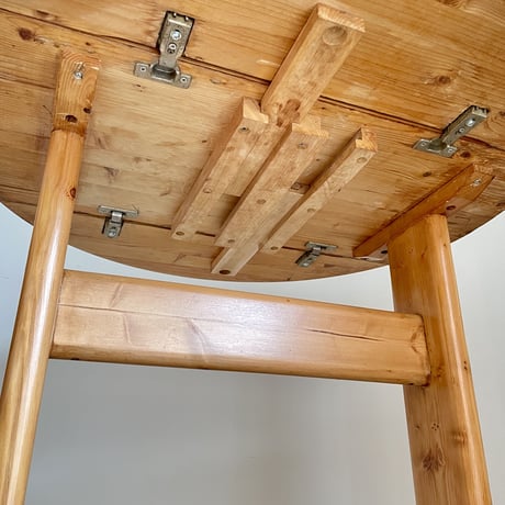 Solid Pine Round Drop Leaf Table / from Residence in Arc 2000 / France c.1980