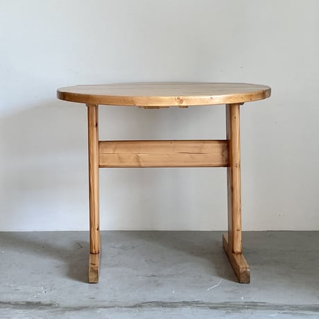 Solid Pine Round Drop Leaf Table / from Residence in Arc 2000 / France c.1980