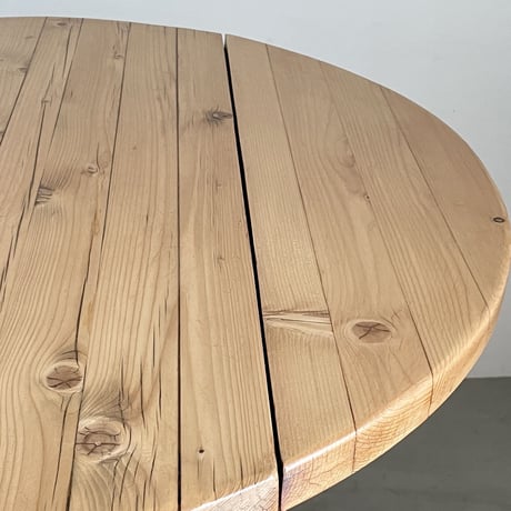 Solid Pine Round Drop Leaf Table / from Residence in Arc 2000 / France c.1980