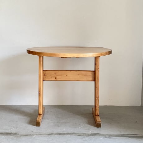 Solid Pine Round Drop Leaf Table / from Residence in Arc 2000 / France c.1980