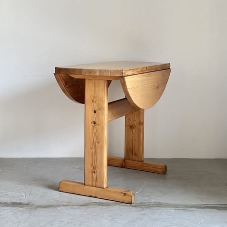 Solid Pine Round Drop Leaf Table / from Residence in Arc 2000 / France c.1980