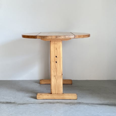 Solid Pine Round Drop Leaf Table / from Residence in Arc 2000 / France c.1980