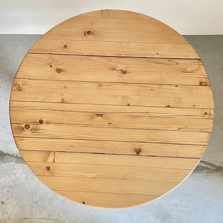 Solid Pine Round Drop Leaf Table / from Residence in Arc 2000 / France c.1980