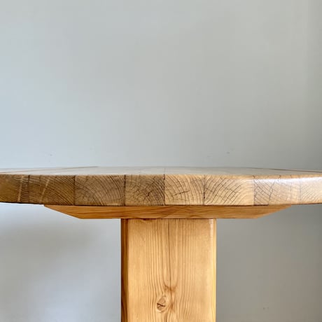 Solid Pine Round Drop Leaf Table / from Residence in Arc 2000 / France c.1980