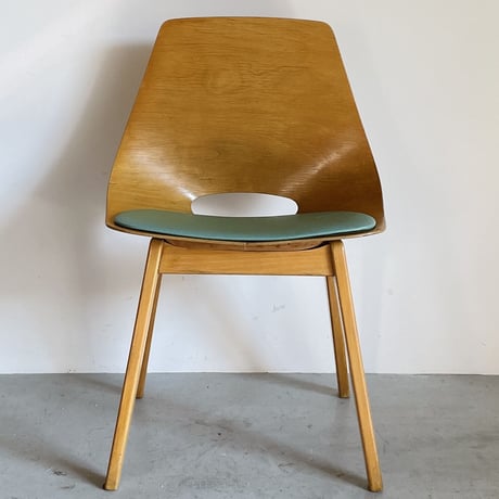 ［※PRICE/ASK］Tonneau Chair-Wood Leg-Green Seat / Pierre Guariche