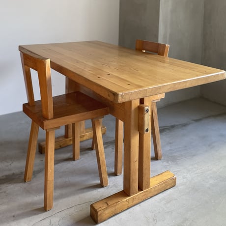 Solid Pine Table 1200 for "Les Arcs"-3 / Charlotte Perriand