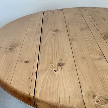Solid Pine Round Drop Leaf Table / from Residence in Arc 2000 / France c.1980