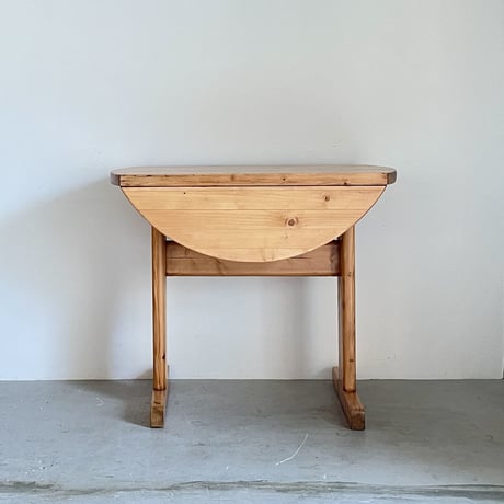 Solid Pine Round Drop Leaf Table / from Residence in Arc 2000 / France c.1980
