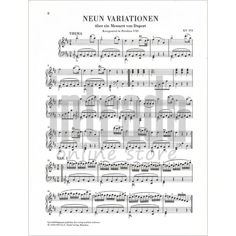 デュポールのメヌエットによる9つの変奏曲 KV 573 ヘレン版 / モーツァルト