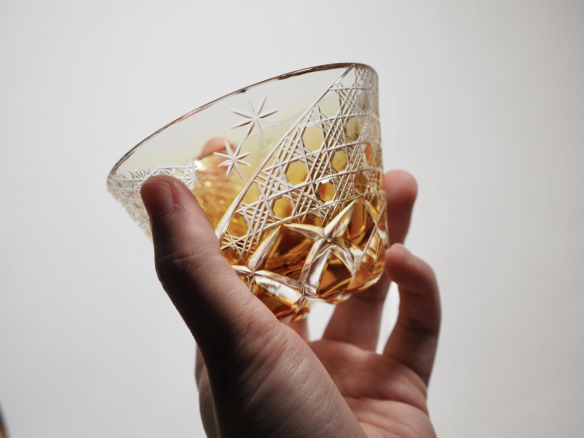 【美品】切り子　切子　小鉢　4枚　12cm 切子小鉢 透華 アンバー | ともきりこ TOMOKIRIKO