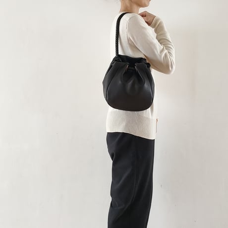 山羊革 巾着トートバッグ-LS（Lショート）サイズ（GOKT-LS）ブラック