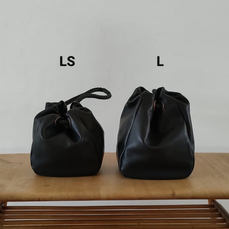 山羊革 巾着トートバッグ-LS（Lショート）サイズ（GOKT-LS）ブラック