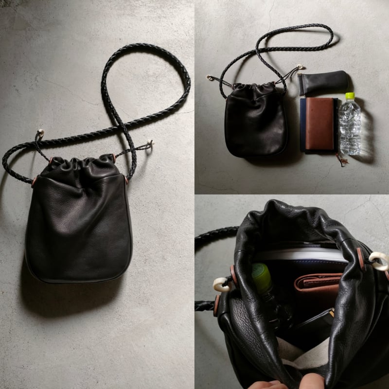 美品 BAGJACK レザーポシェット 巾着 楽天市場】ショルダーポシェット バゲット型 巾着式 2way