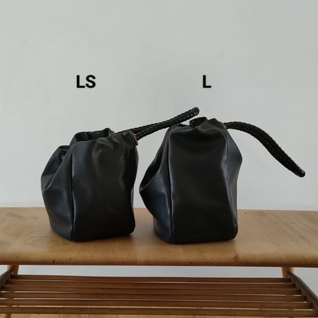山羊革 巾着トートバッグ-LS（Lショート）サイズ（GOKT-LS）ブラック