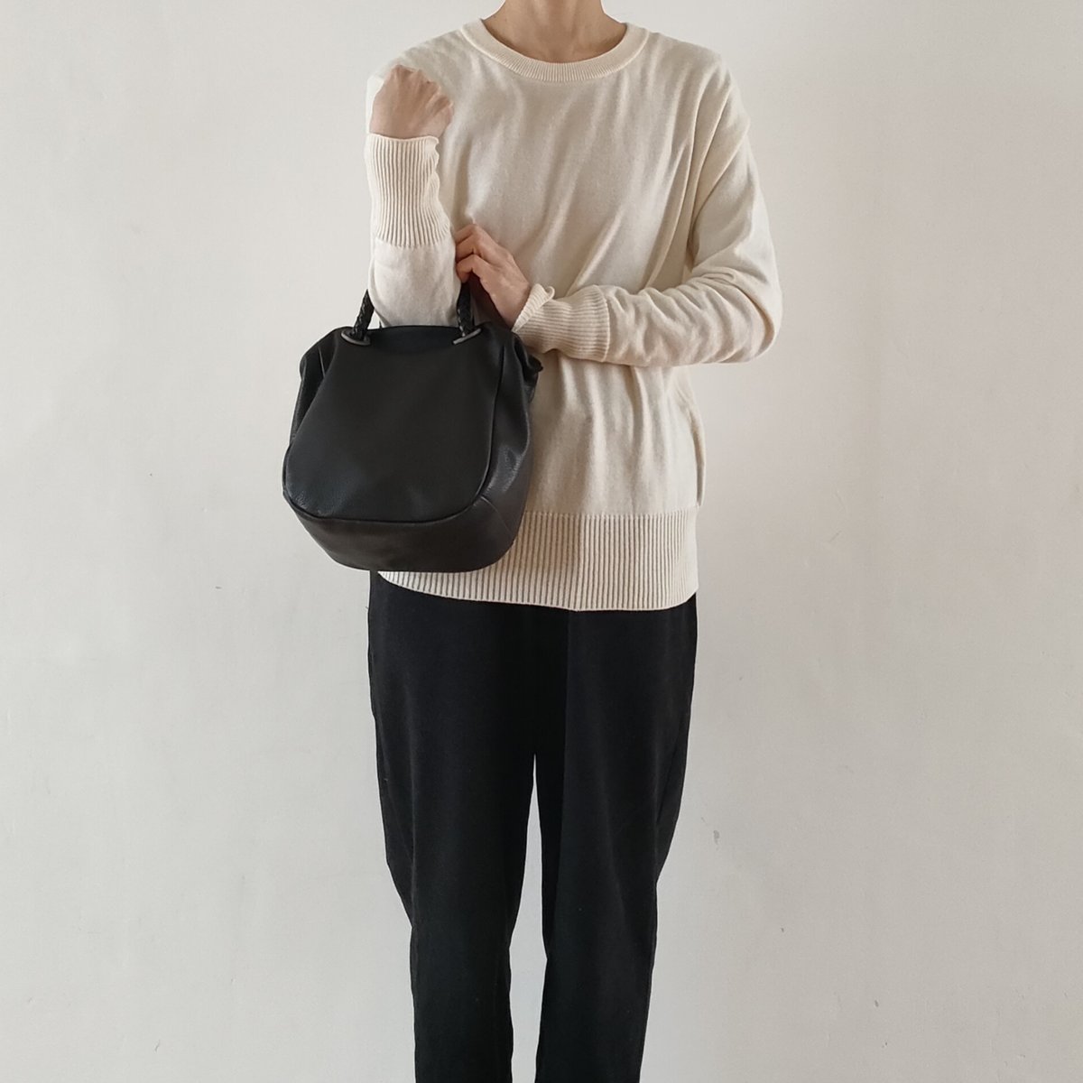 山羊革 巾着トートバッグ-LS（Lショート）サイズ（GOKT-LS）ブラック